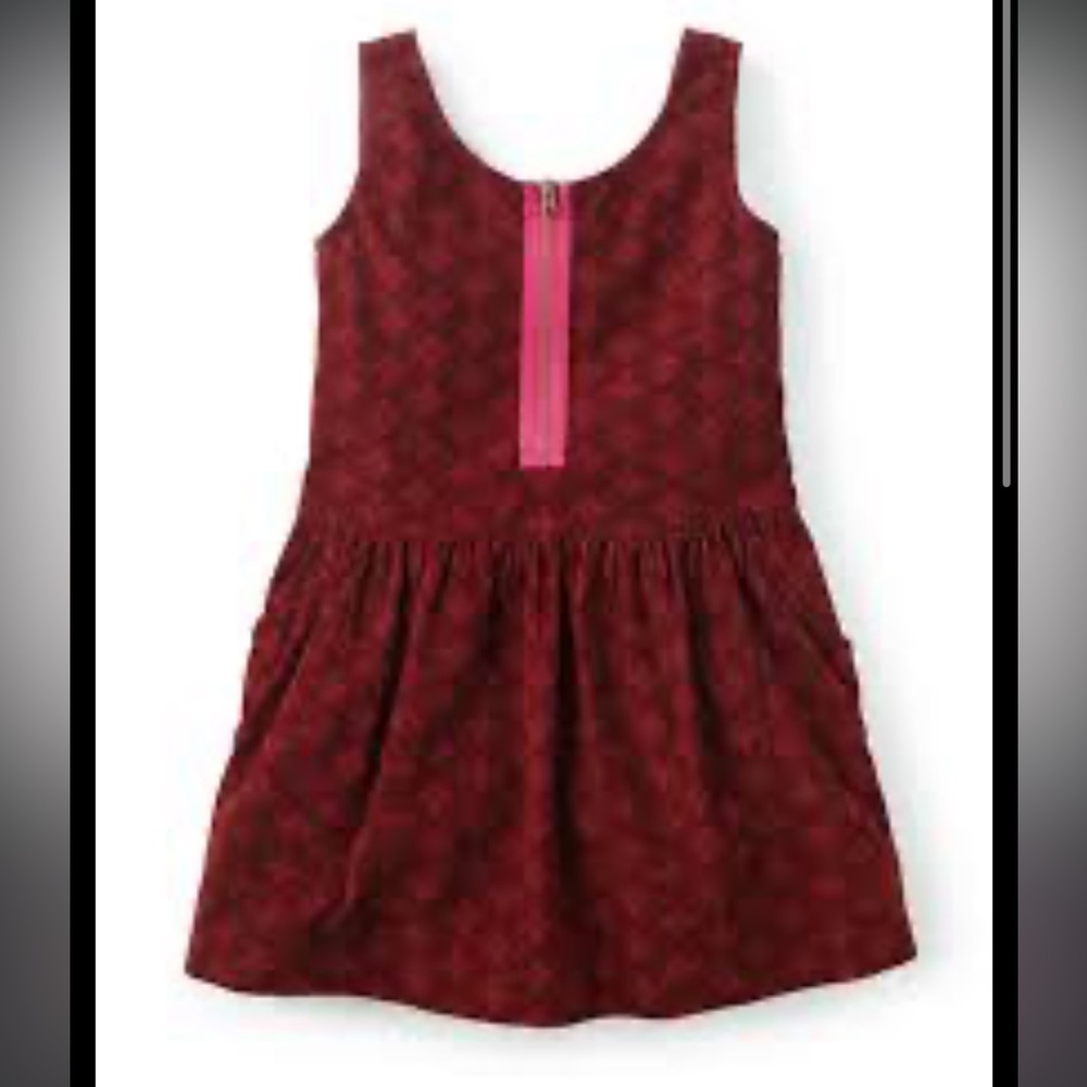 Tea Collection Size 10 red corduroy jumper dress pink front accent zipper EUC